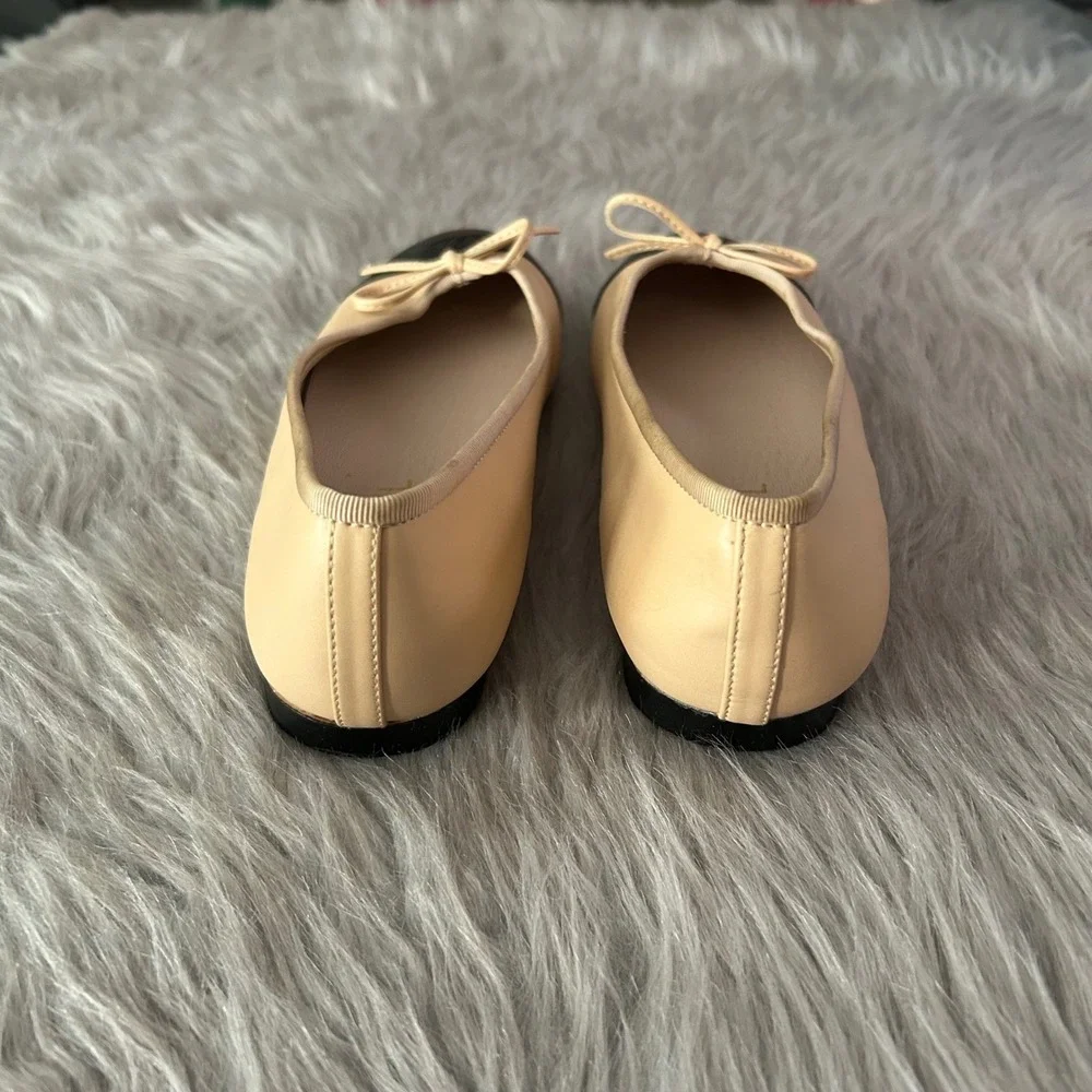 CHANEL Ballet Flats Women's Size 41 Two Tone Beige Black Shoes Lambskin CC Logo